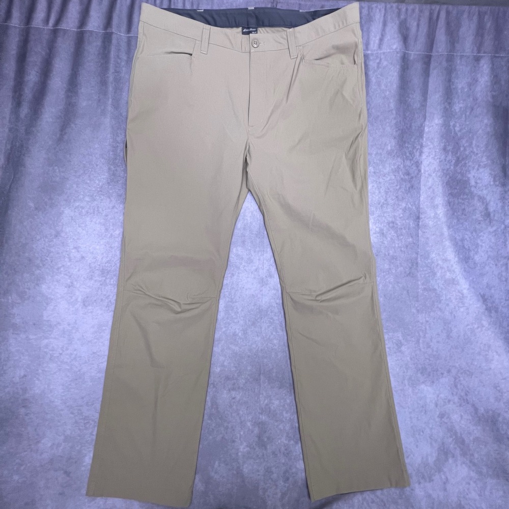 Eddie Bauer Tech Pant Mens 38x32 Khaki Excellent Stretch Outdoor Hiking Utility
